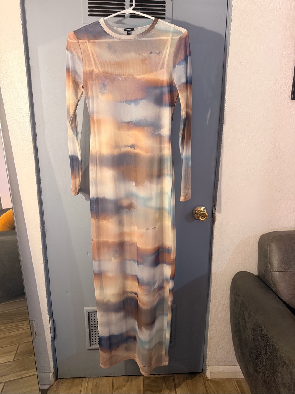 Express Long Sleeve Mesh Maxi Dress